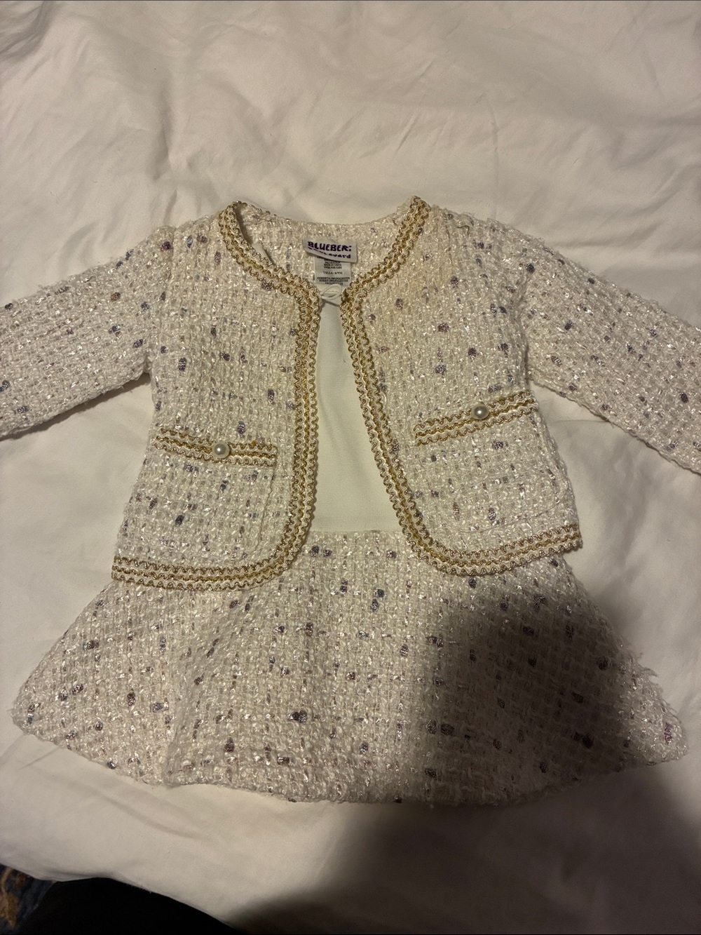 Girls Cream Tweed Jacket with Gold Trim by ZELLER